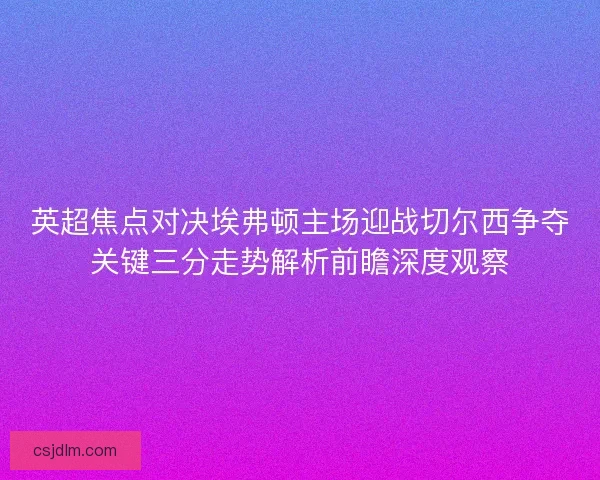 英超焦点对决埃弗顿主场迎战切尔西争夺关键三分走势解析前瞻深度观察